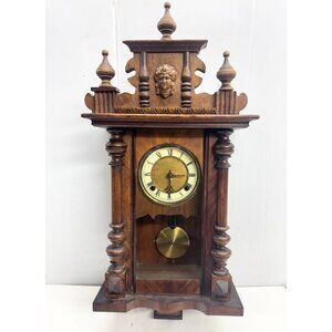 Antique German Art Nouveau Pendulum Walnut Wood Wall Clock